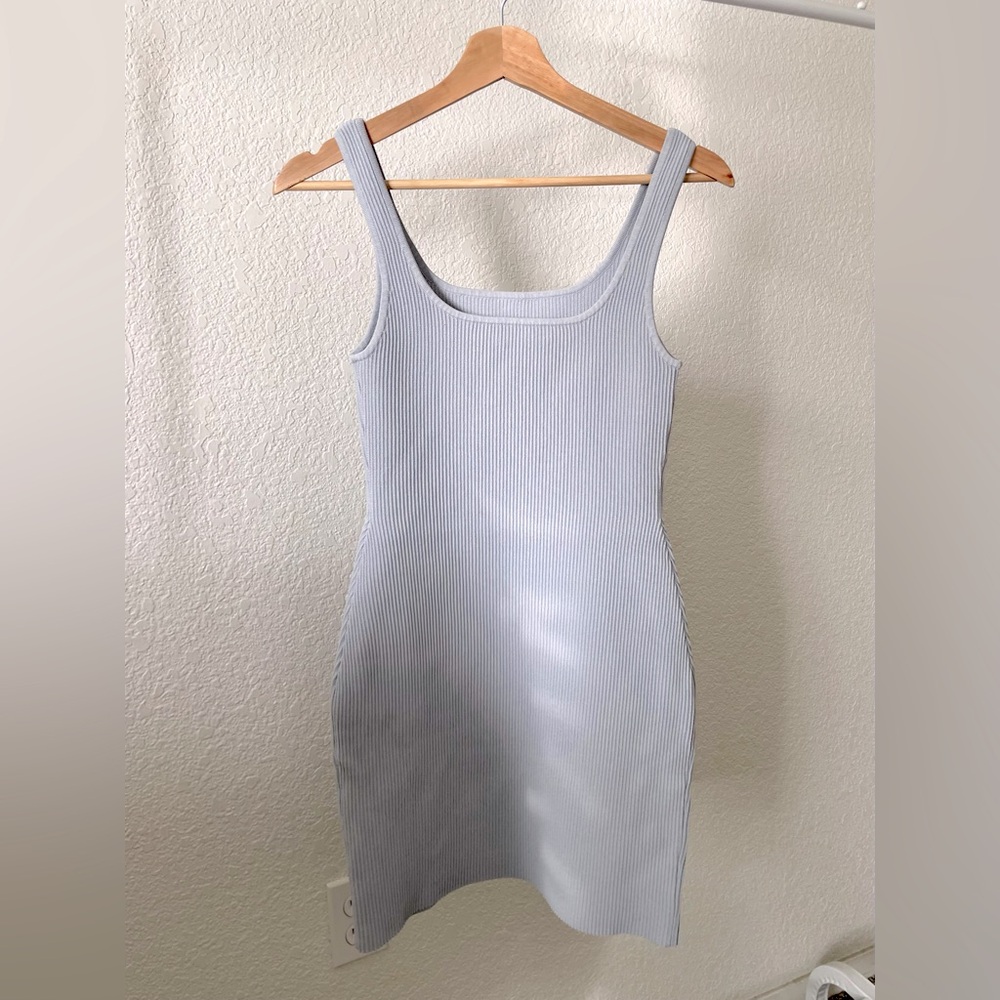 Aritzia Babaton Sculpt Knit Squareneck Mini Dress-Daze Grey